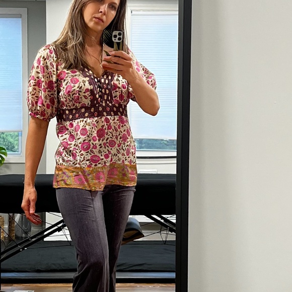 Cute Boho Blouse - comfy silk Anthropologie fei short sleeved - Picture 7 of 7